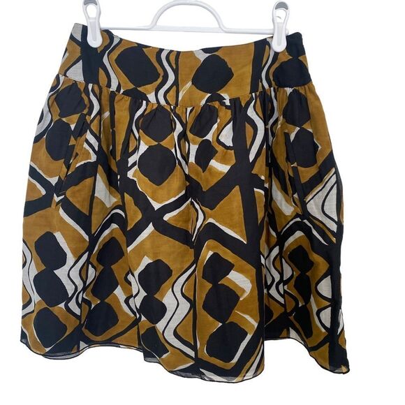 Anna Sui Anthropologie Abstract Print Black/Gold Skirt Sz 2 - Picture 1 of 7